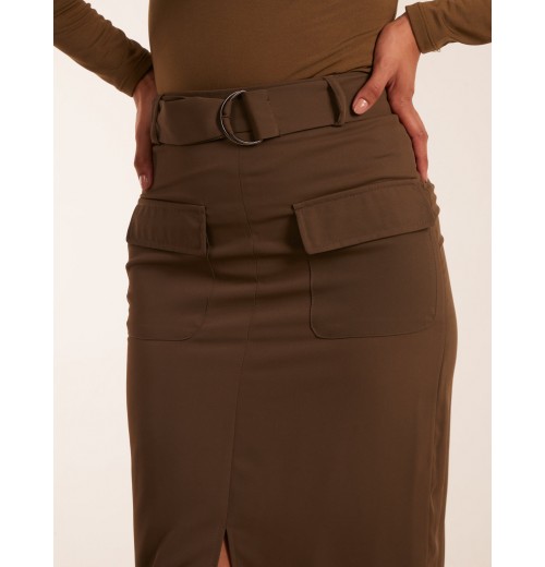 Front Split Midi Utility Skirt