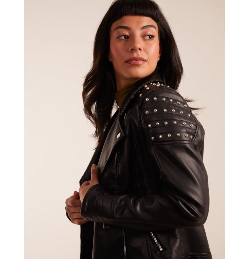 PU Leather Studded Biker Jacket