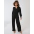 Elasticated Waist Crossover Long Sleeve Jumpsuit