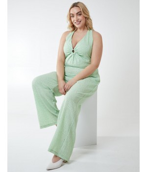 Curve Halter Neck Culotte Green Jumpsuit