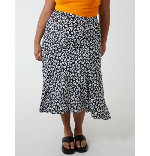 Curve Asymmetric Seam Midi Skirt