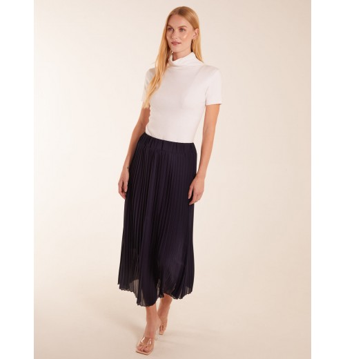 Pleated Deep Waist Band Midi Skirt